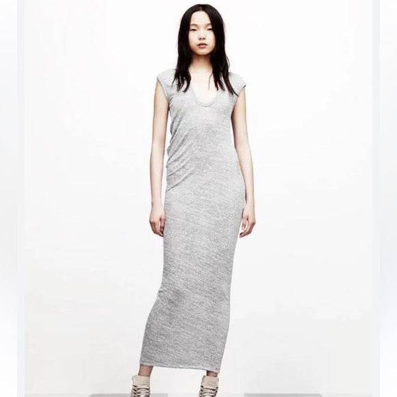 T by Alexander Wang Scoop Neck Maxi Tee Shirt Dress Heather Grey Large Minimal - Picture 1 of 6